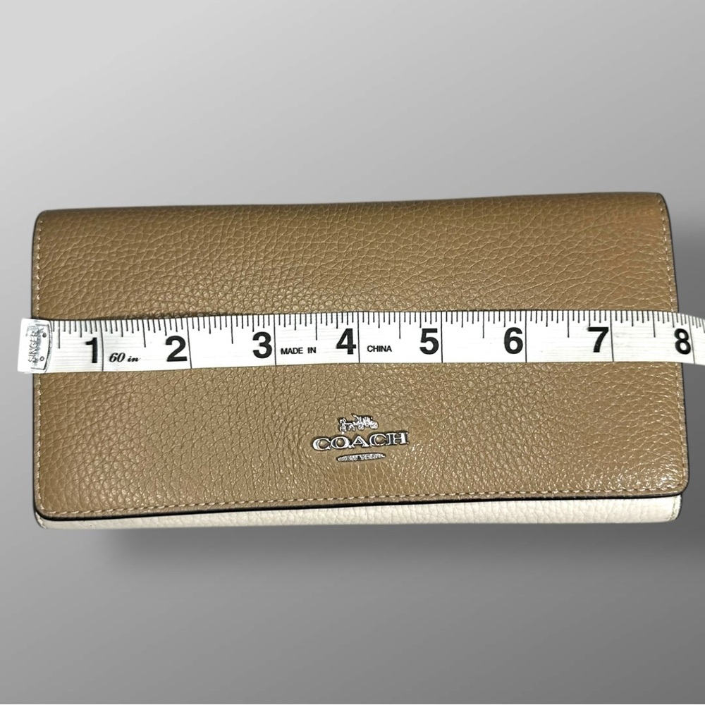 Coach Slim Trifold Wallet Sandy Beige Chalk Colorblock Pebble Leather - Picture 5 of 8